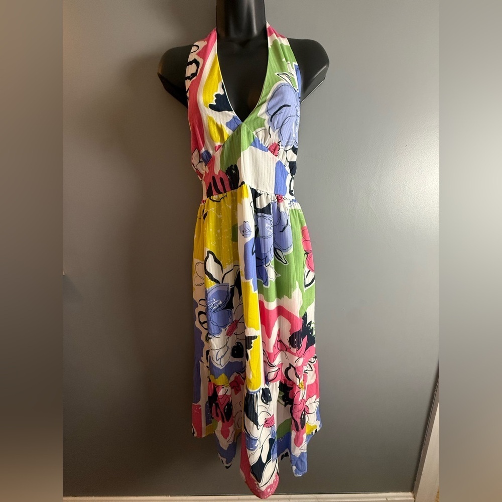 Ophelia Roe Lined Floral Halter Dress Womens Sz L